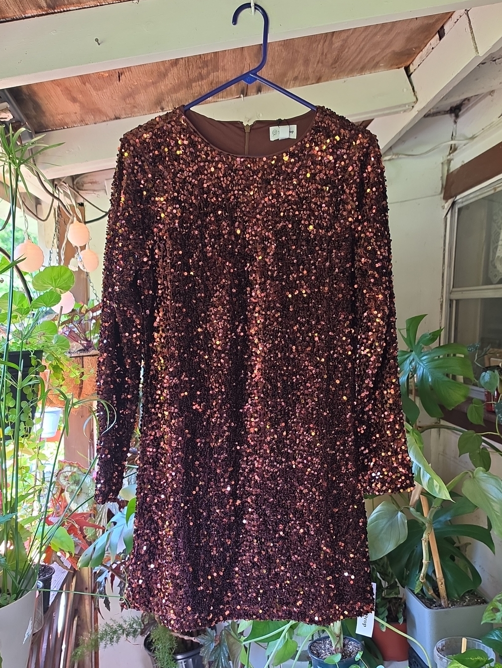 Sequin Shift Dress in Deep Bronze The Drop Size MEDIUM Knee Length